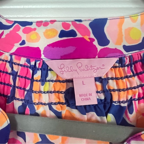 Lilly Pulitzer Elsa 100% Silk Blouse Catch & Release Brilliant Blue Shrimp - Picture 4 of 5